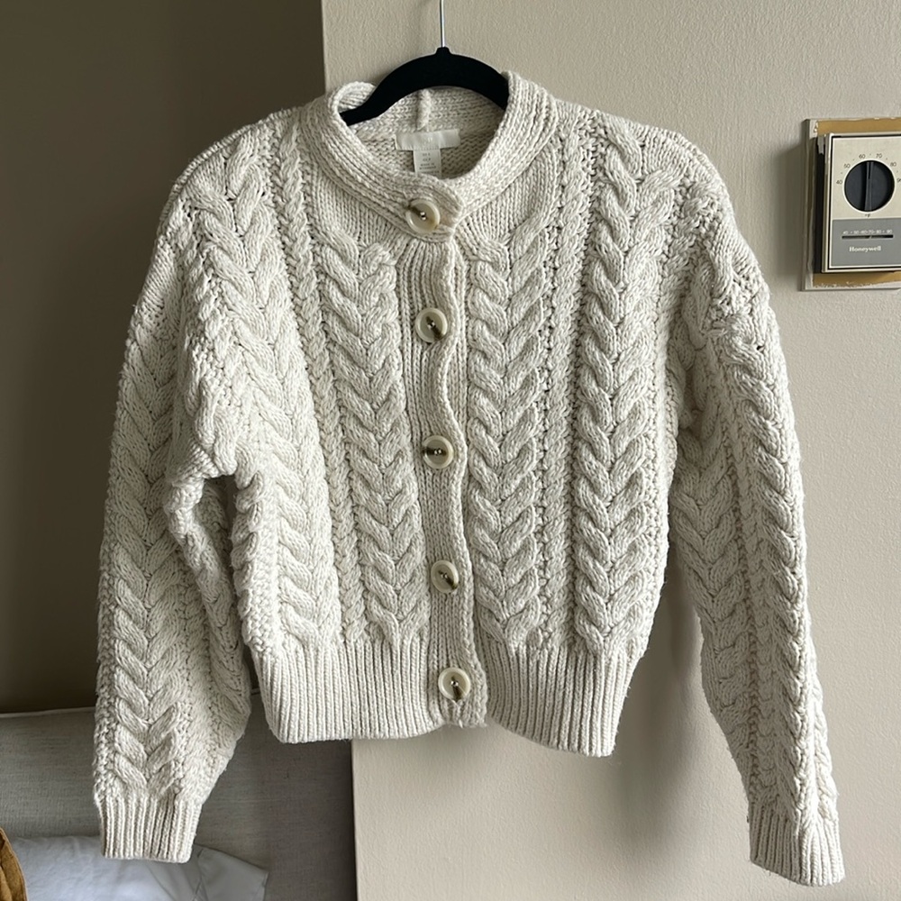 H&M Thick Cable Knit Cardigan Cream